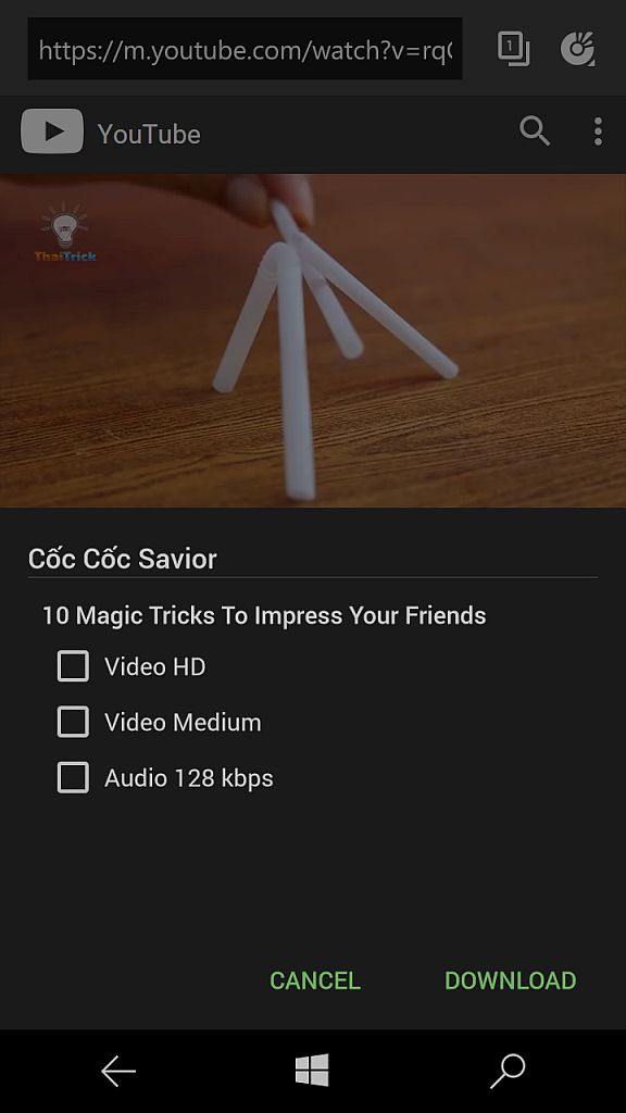 Cốc Cốc Browser Download Menu